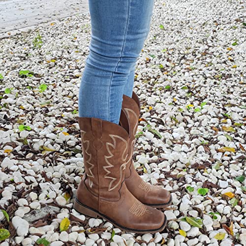 Shesole Womens Square Toe Cowgirl Cowboy Boots Wide Calf Fashion Western Shoes Brown Us 9.5 #TOP6