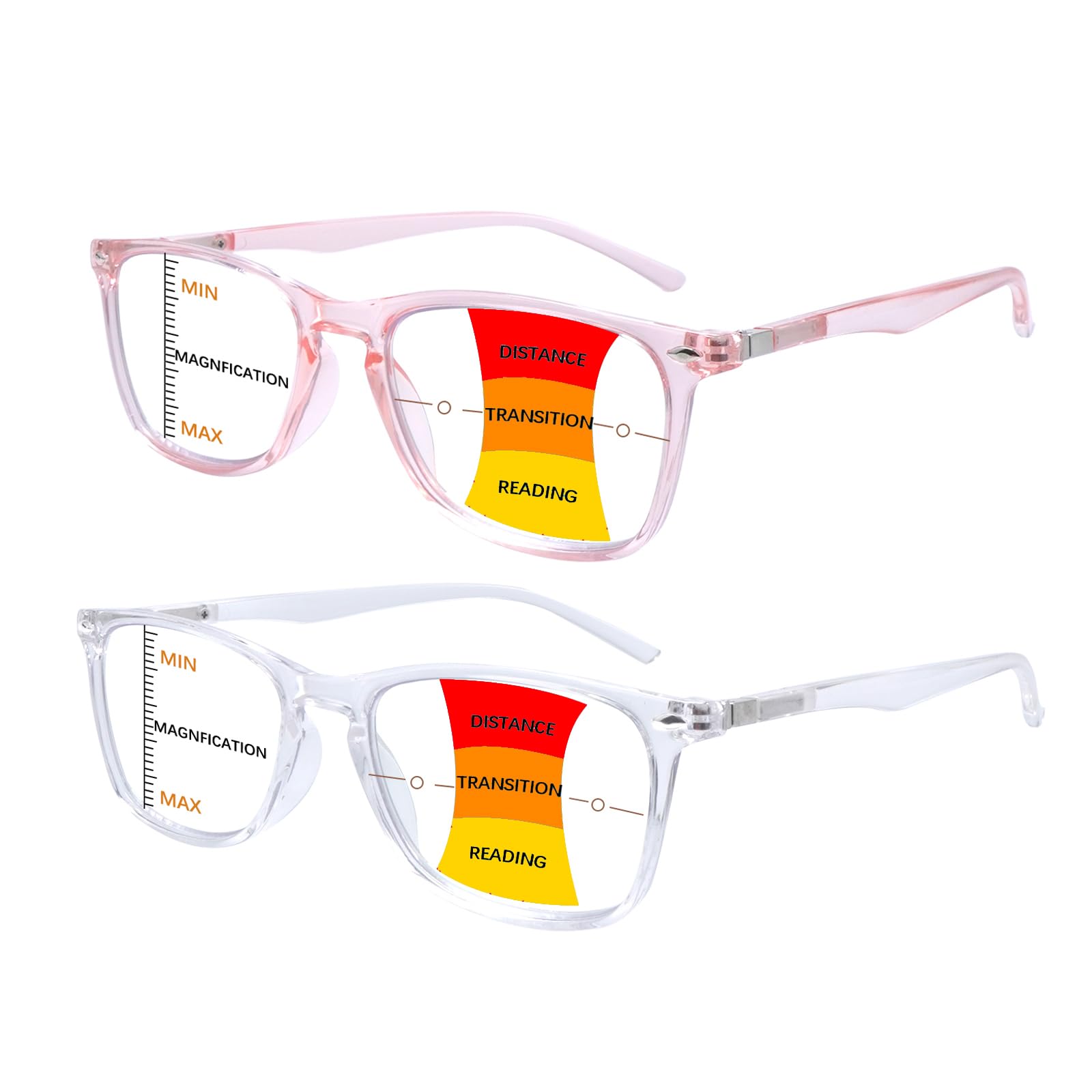 BONCAMOR 2 Pack Progressive Multifocus Reading Glasses Men and Women Computer Blue Light Blocking Anti Eyestrain Readers