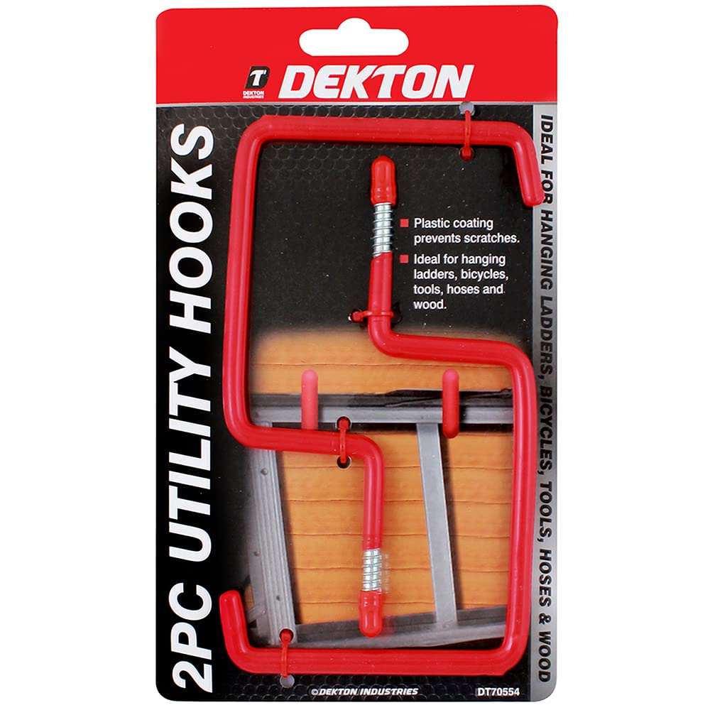 Dekton 2 PC 8 MM Utility Hooks | Durable Hooks with Scratch-Resistant Plastic Coating | Ideal for Hanging Ladders, Bicycles, Tools, Hoses & Wood | Strong & Versatile Hanging Solution