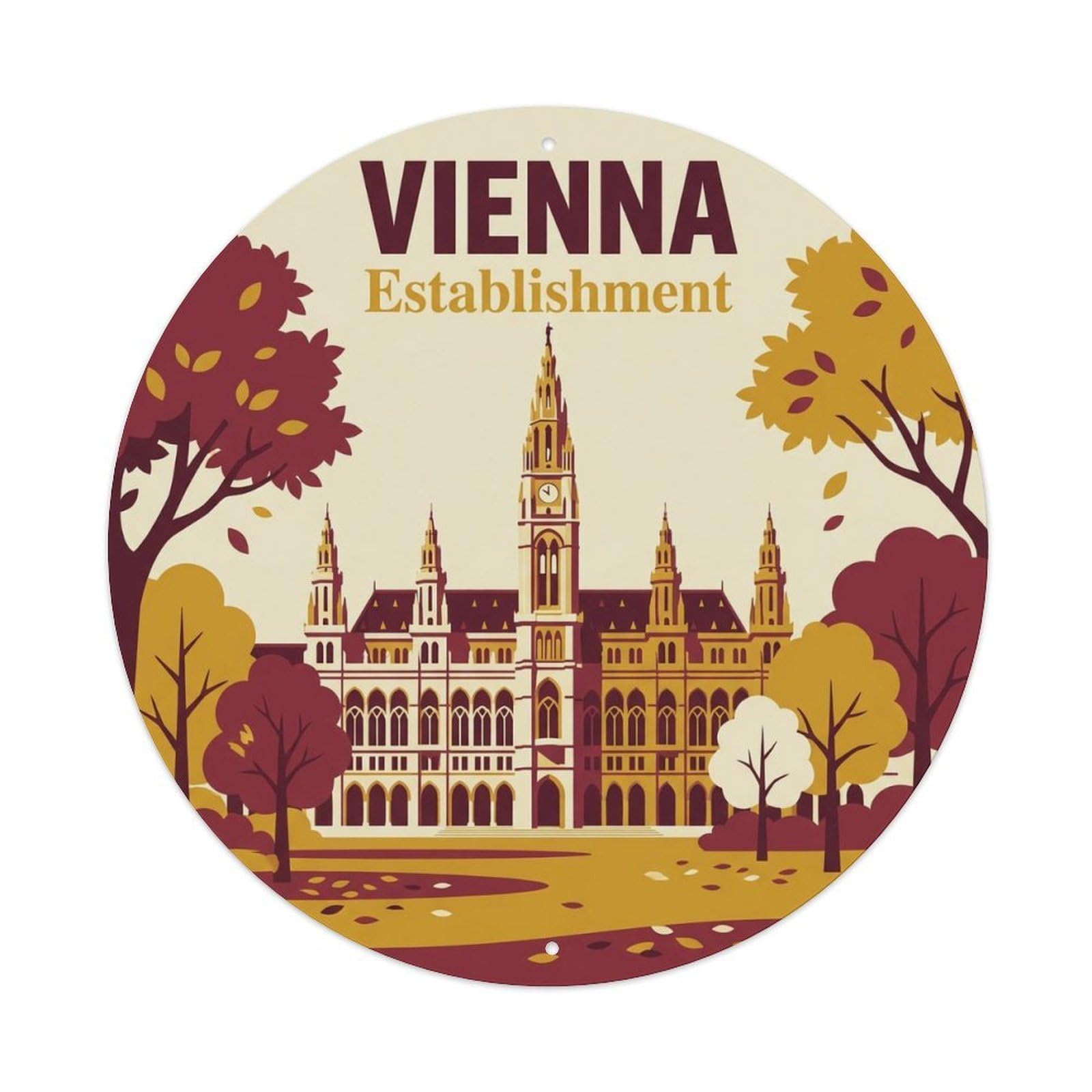 Yrnq 8X8inch Vintage Style Vintage Travel Vienna Austria Hillside Metal Tin Sign