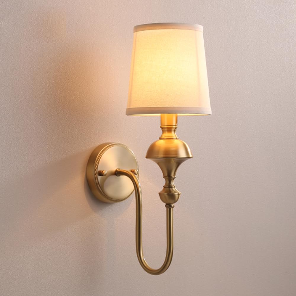 KBUUKYYXouy Elegant Copper Wall Sconce - 1-Light Retro Fabric Bedroom Lamp for Living Room, Corridor, and More