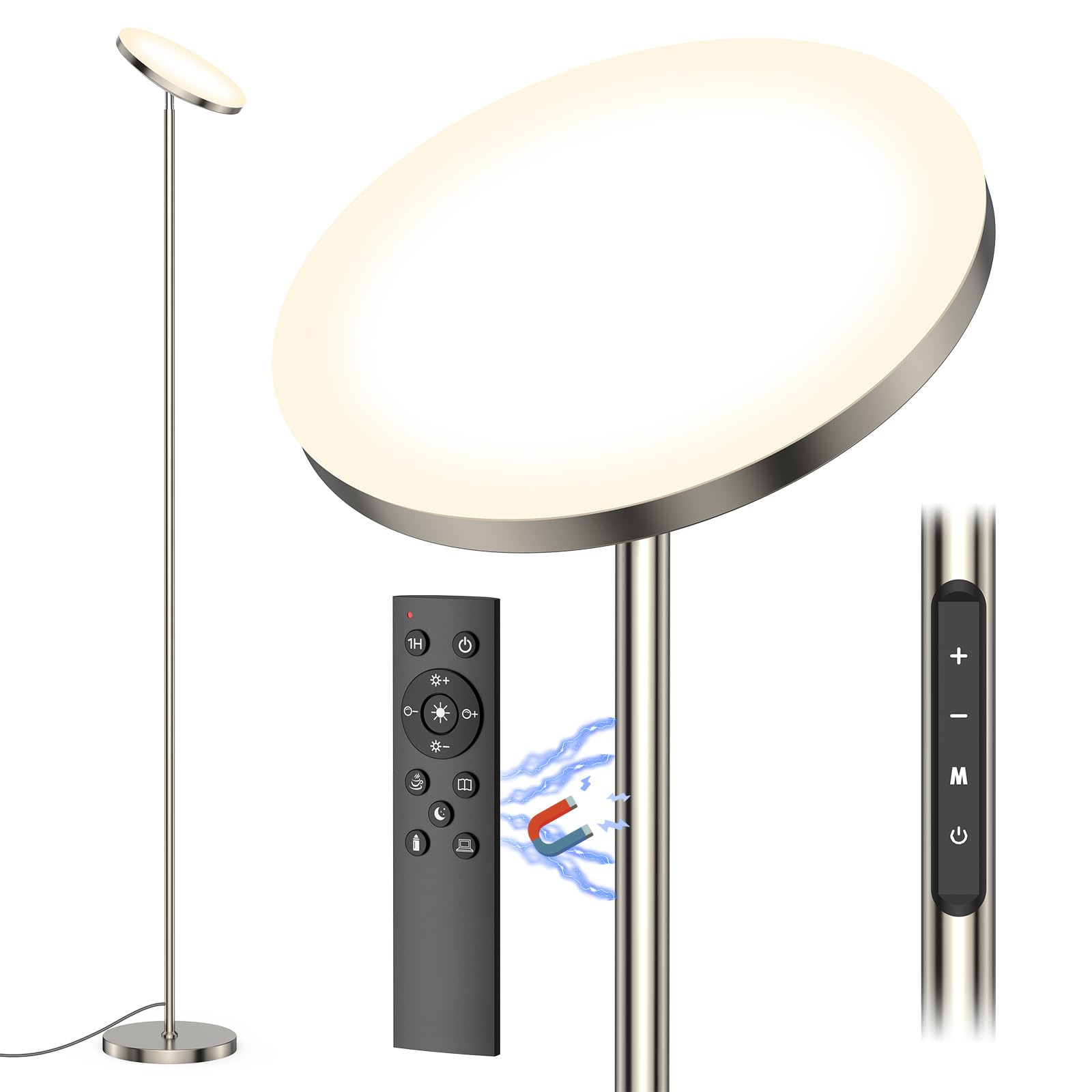 Lámpara de Pie 30W, 3330LM Lamparas Salon Regulable con 6 Modos, 1H Timer y Función Memoria, 3000-6000K Lampara de Pie LED Moderna con Control Remoto y Táctil para Sala de Estar, Dormitorio, Oficina