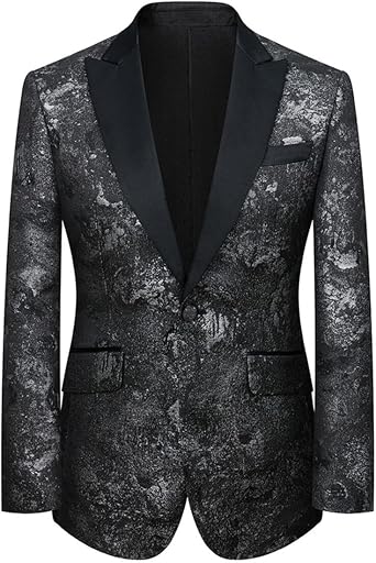 Mens Jacquard Wedding Cosplay Blazer Peak Lapel Single Breasted Button Suit Jacket