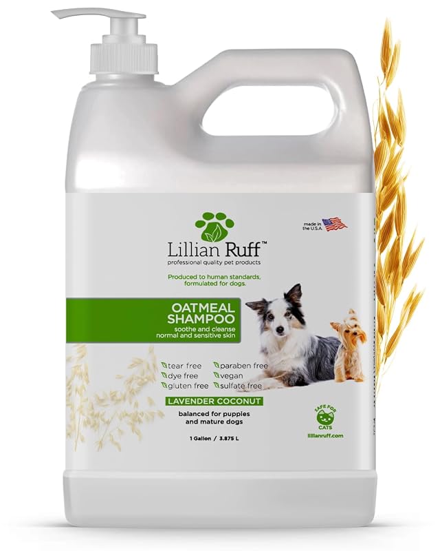 Shampoo para Cães com Aveia, Aloe, Óleo de Coco e Lavanda Lillian Ruff 3,785 L com Bomba
