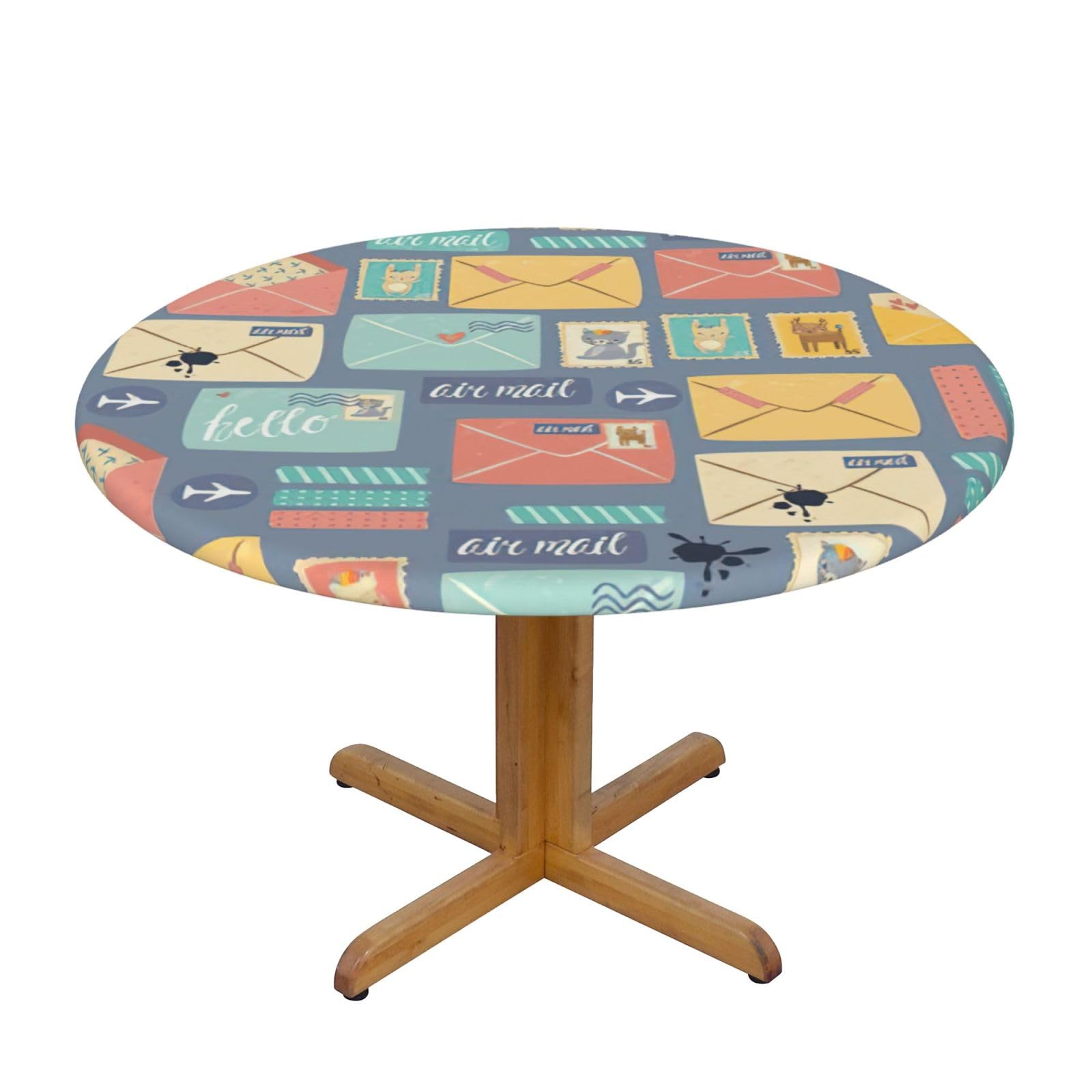 Nappe ronde imprimé postal : stop aux taches sur votre table de fête ronde
