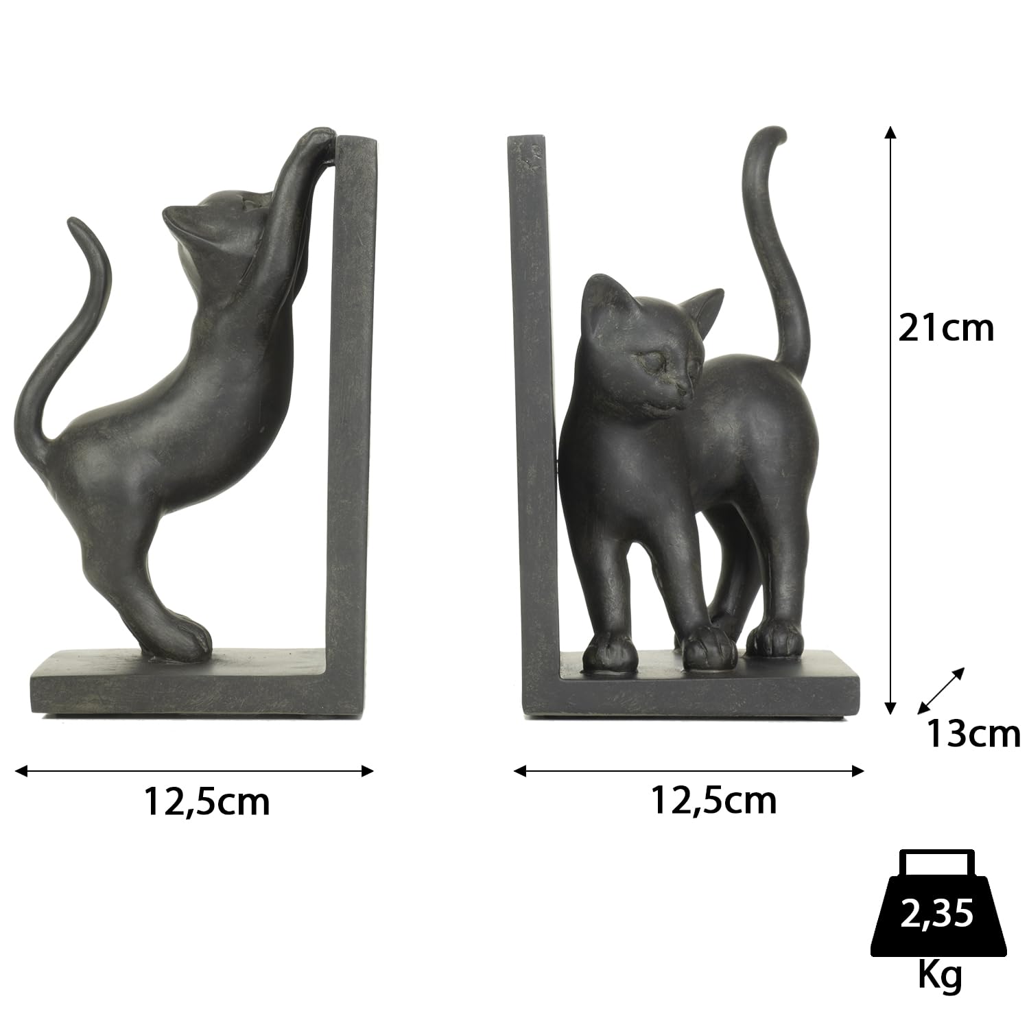 Moritz Lot de 2 serre-livres en forme de chat - Hauteur : environ 22 cm - Antique