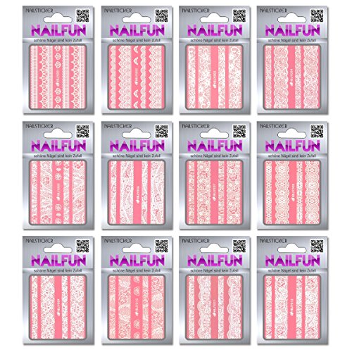 12 Packungen Nailsticker HBJY Set 1 Borten Streifen weiss selbstklebend - Nagelsticker - Nail-Tattoo