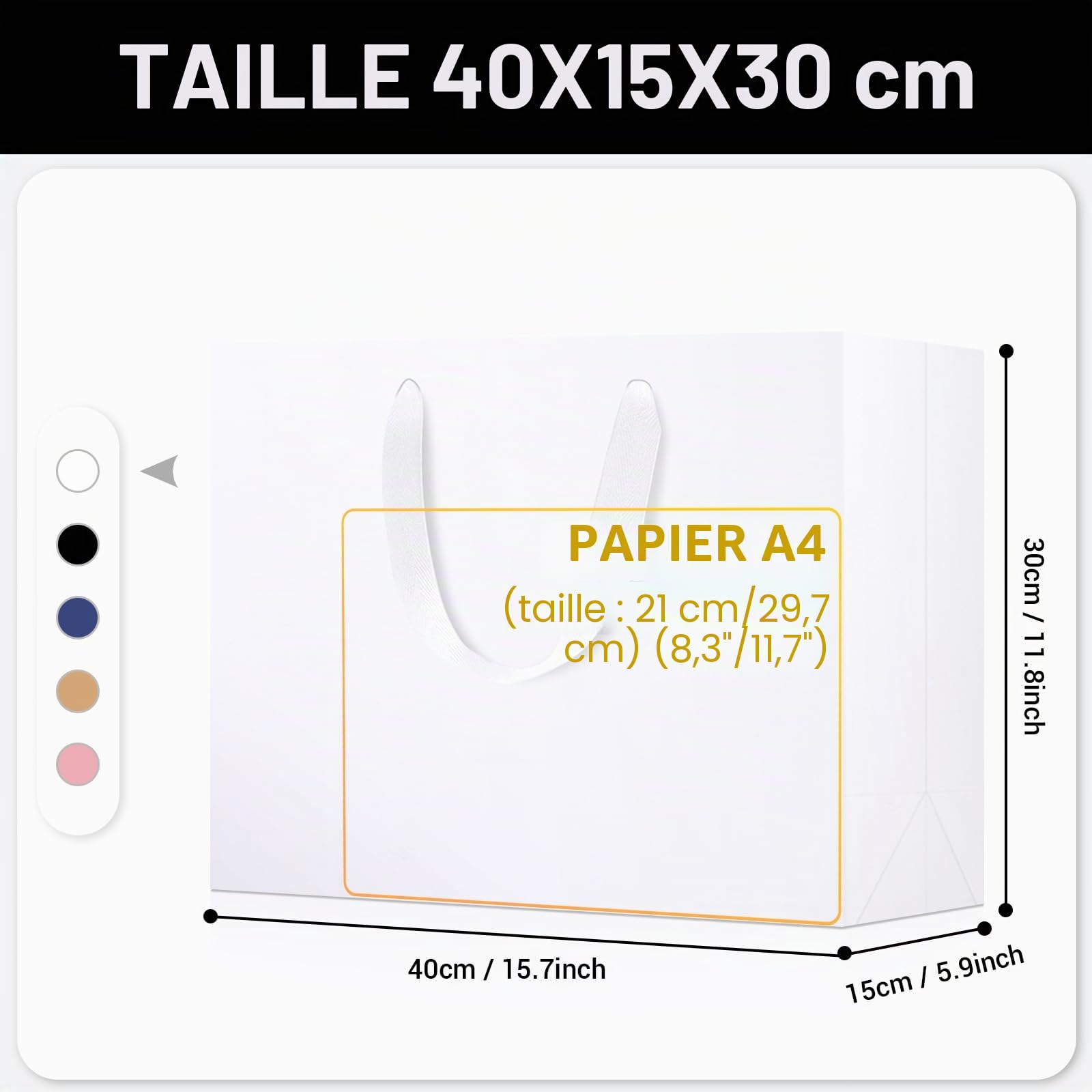 EUSOAR Sac en Papier Blanc, 20Pcs Sacs Kraft avec Poignées XL 40x30x15cm | Pochettes Cadeau Blanches, Gift Bags pour Anniversaire Homme Noël Mariage Emballage