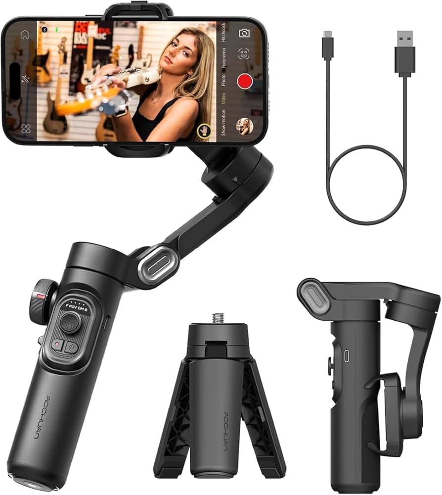 グレー スマートフォンジンバル　スタビライザー 手ブレ補正機能 Amazon.co.jp: スマホ ジンバル 三脚付き 折りたたみ式 手ブレ