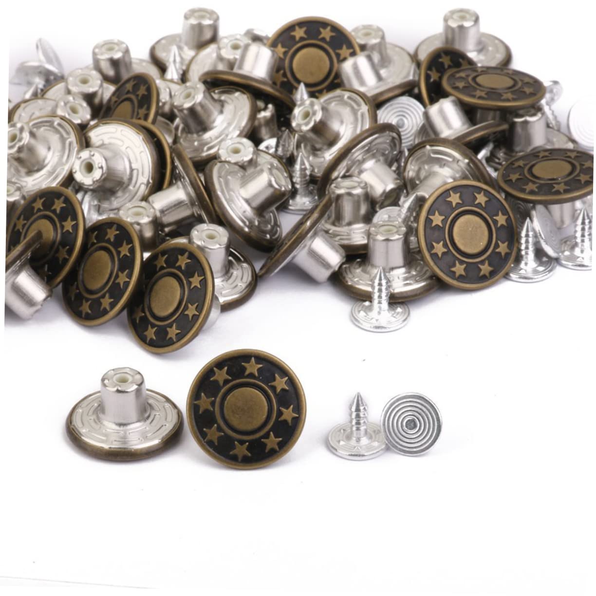 TEHAUX 3 Set Di Bottoni Per Jeans Con Motivo A Stella Da 17 Mm in Ottone Verde Da 17 Mm Semplici Alla Moda Installazione Rapida 50 Pezzi*3