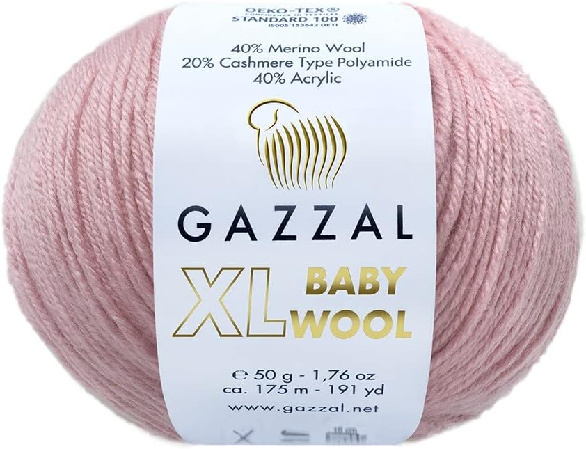 5Pack (Skein) Gazzal Baby Wool XL, 40% Merino Wool, 20% Cashmere Type Polyamide, 40% Acrylic, Each 1.76 Oz (50g) / 109 Yards (105m), Worsted Baby Popular Yarn (828)