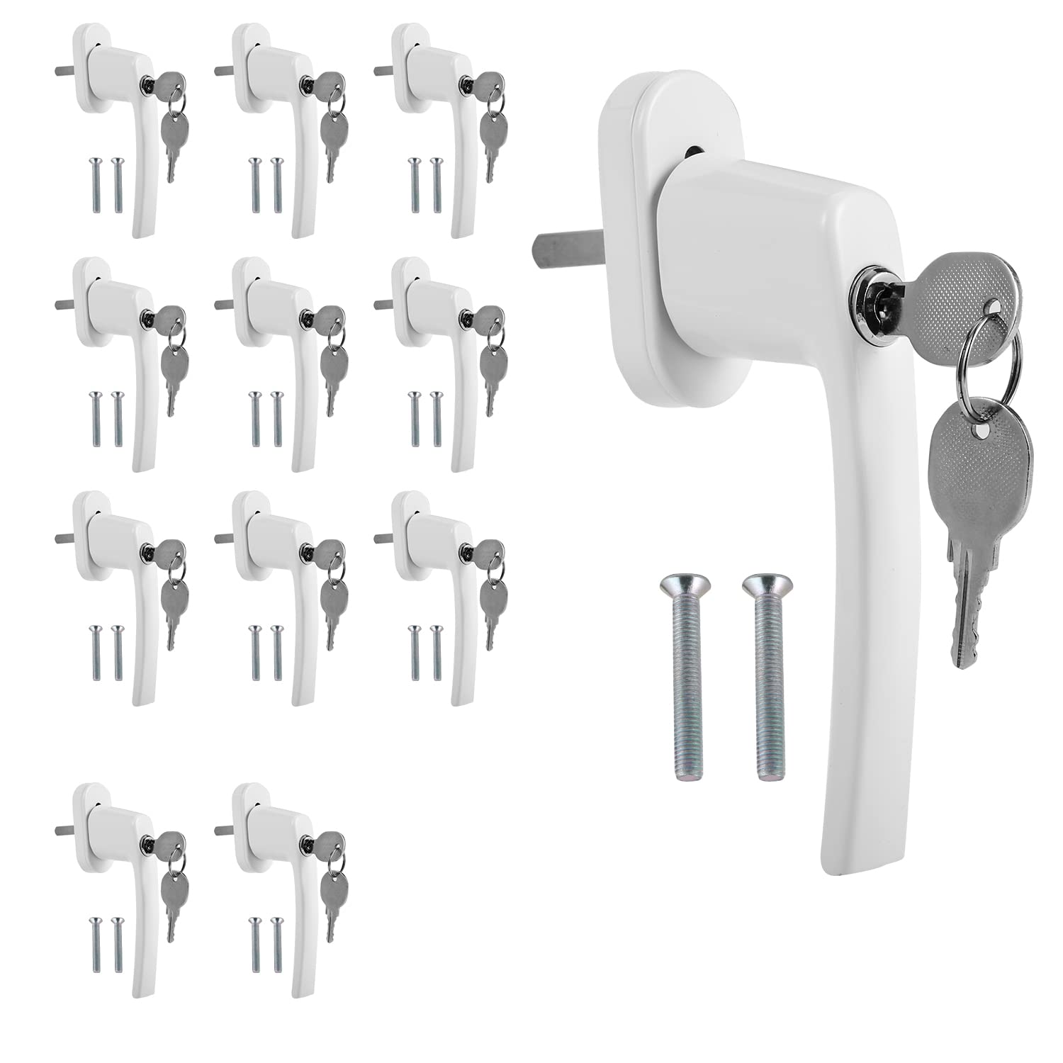 Randaco Juego de 12 tiradores de ventana de aluminio, seguridad para niños con cerradura en longitud de pasador de 35 mm, cerradura de seguridad para ventana, cierre uniforme con llave, tirador de