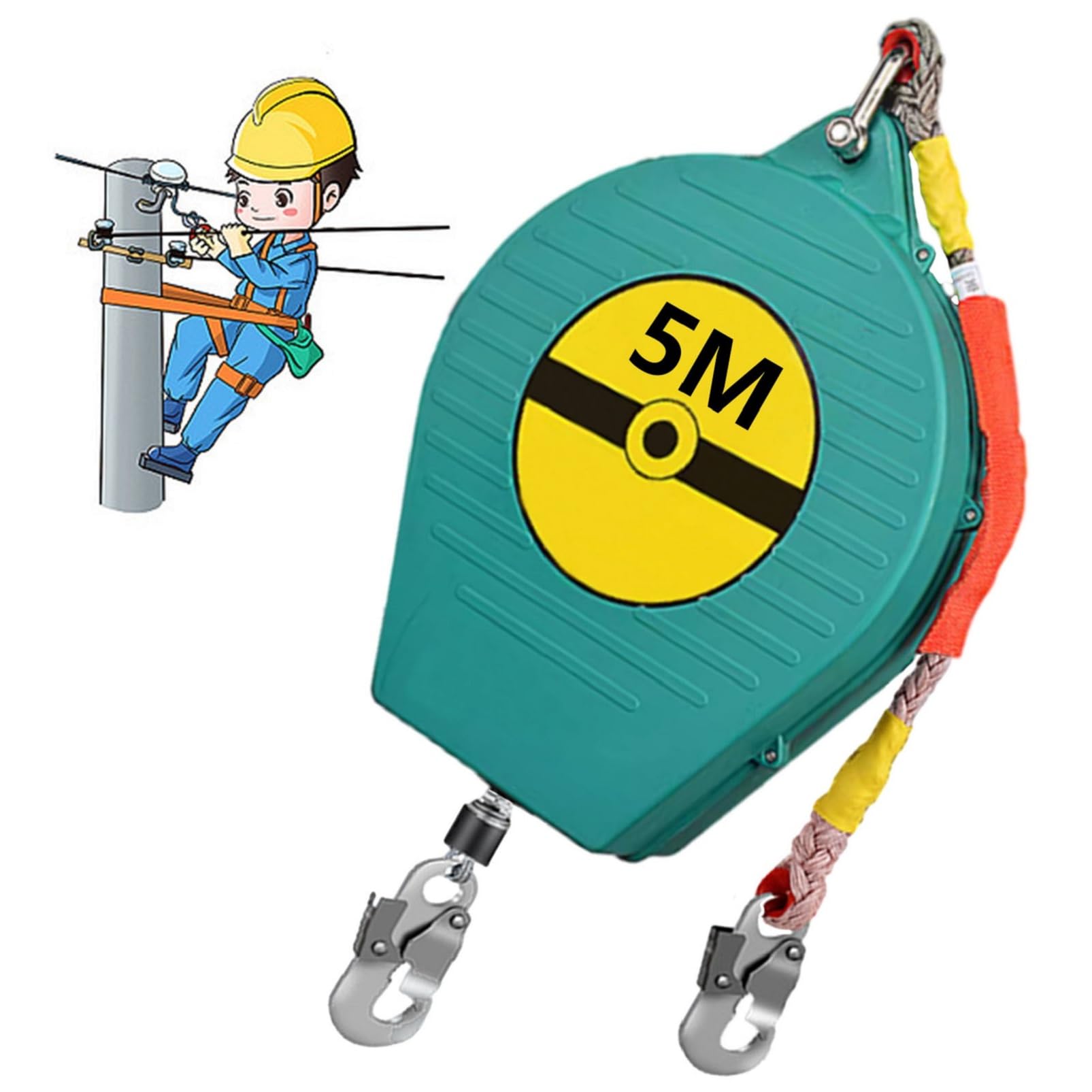 Dispositif Antichute a Rappel Automatique, 3-20m Harnais de Securite Anti Chute Certifié, Protection Antichute Rétractable Vert/Jaune pour Travaux en Hauteur/Toiture, Charge: 150kg