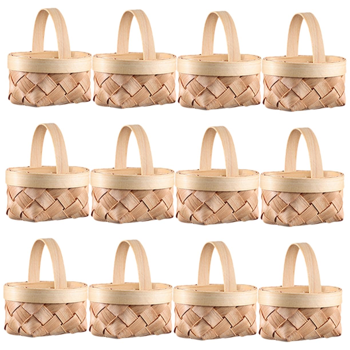 Petits paniers pour mariage et baptême : lot de 12 mini corbeilles à bonbons en bois