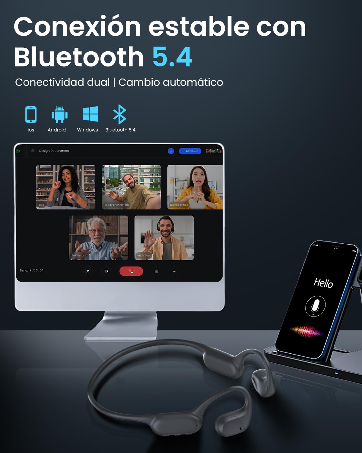 HIFI WALKER Auriculares de Conducción Aérea Bluetooth 5.4 Deportivos con 32GB MP3, Auriculares Open Ear con Cancelación de Ruido, 15h Reproducción, para Correr Gimnasio Fitness Llamadas HD