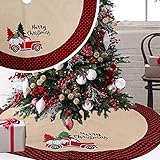 Tamaño perfecto: esta falda para árbol de Navidad mide 122 cm de largo y es adecuada para árboles grandes y pequeños. Puede cubrir perfectamente el marco de soporte debajo del árbol vivo o debajo del árbol artificial, y se verá absolutamente hermoso, por lo que no tendrás ninguna preocupación.