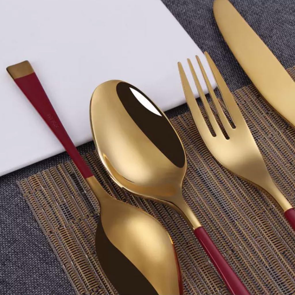 Ensemble de Couverts 4 pièces Couteau Fourchette cuillère en Acier Inoxydable Ensemble d'argenterie Miroir Poli Ensemble de Couverts hôtel Western dîner fourchettes