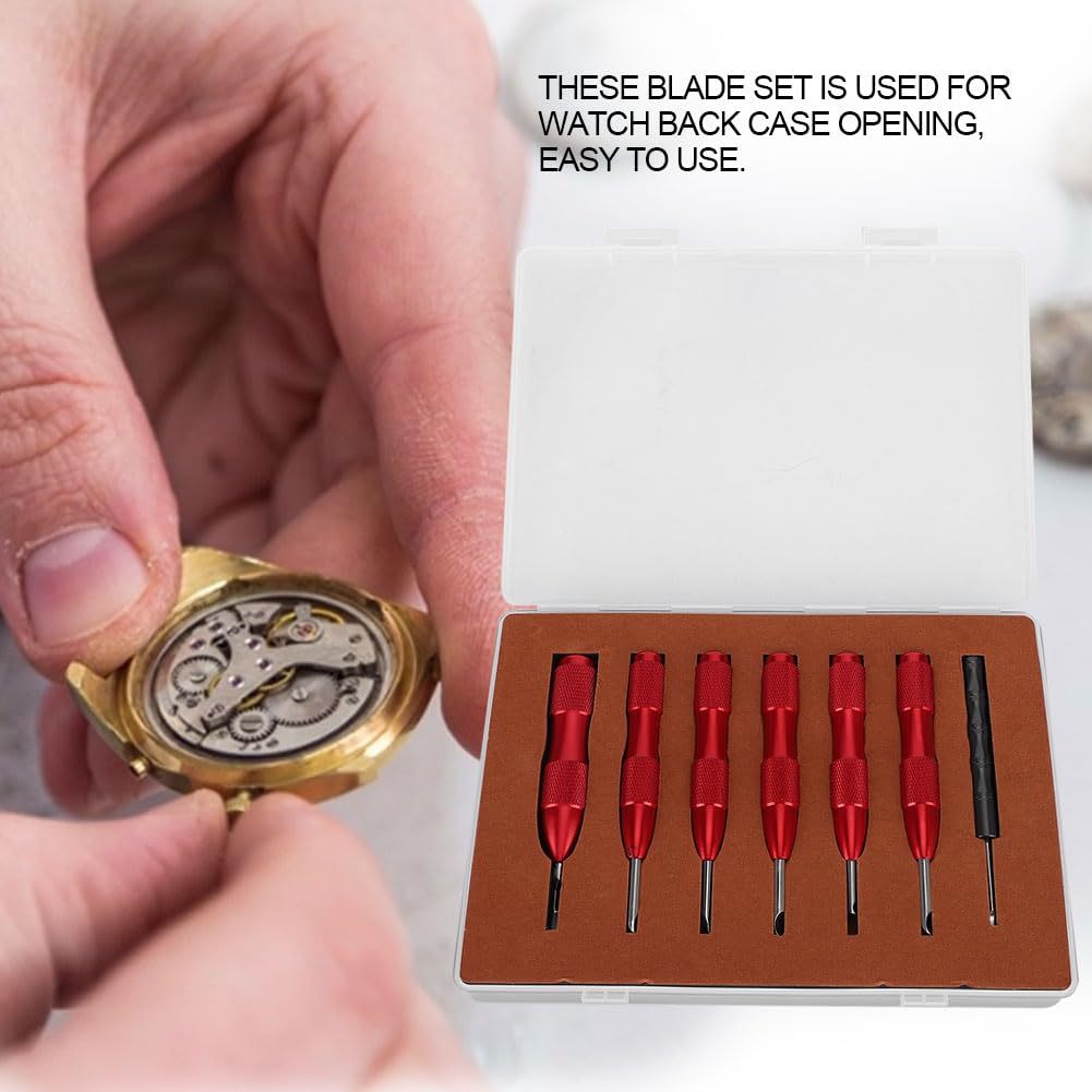 Juego de 7 piezas de cuchillas para abrir cajas de relojes, herramienta de extracción para la tapa trasera de relojes, mango ergonómico antideslizante compatible con diferentes