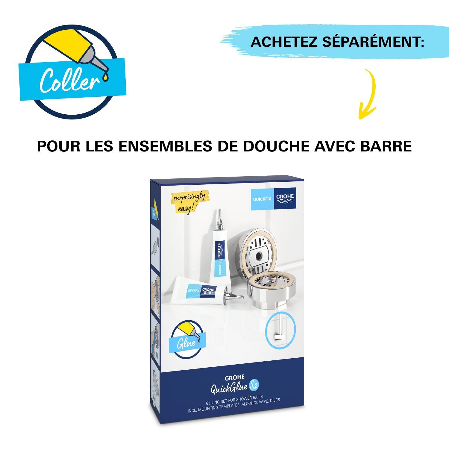 GROHE Ensemble de douche Vitalio Joy 110, pommeau de douche Vitalio Joy 3 jets, barre de 600mm, flexible tuyau de douche VitalioFlex 1750mm, chromé, 27333000 (Import Allemagne)