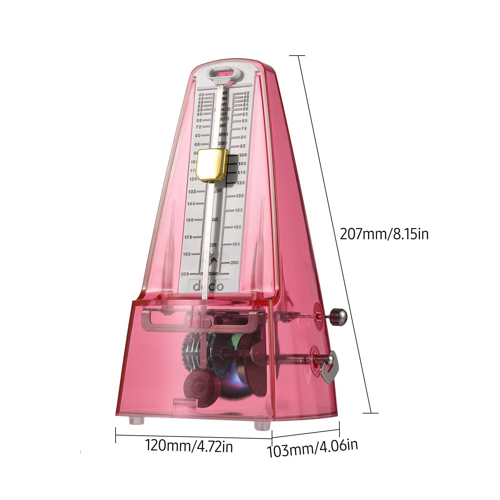 Metrónomo mecánico transparente con campana, metrónomo universal de cuerda con control de velocidad de selección de ritmo de sonido fuerte para guitarra, piano, violín, tambor