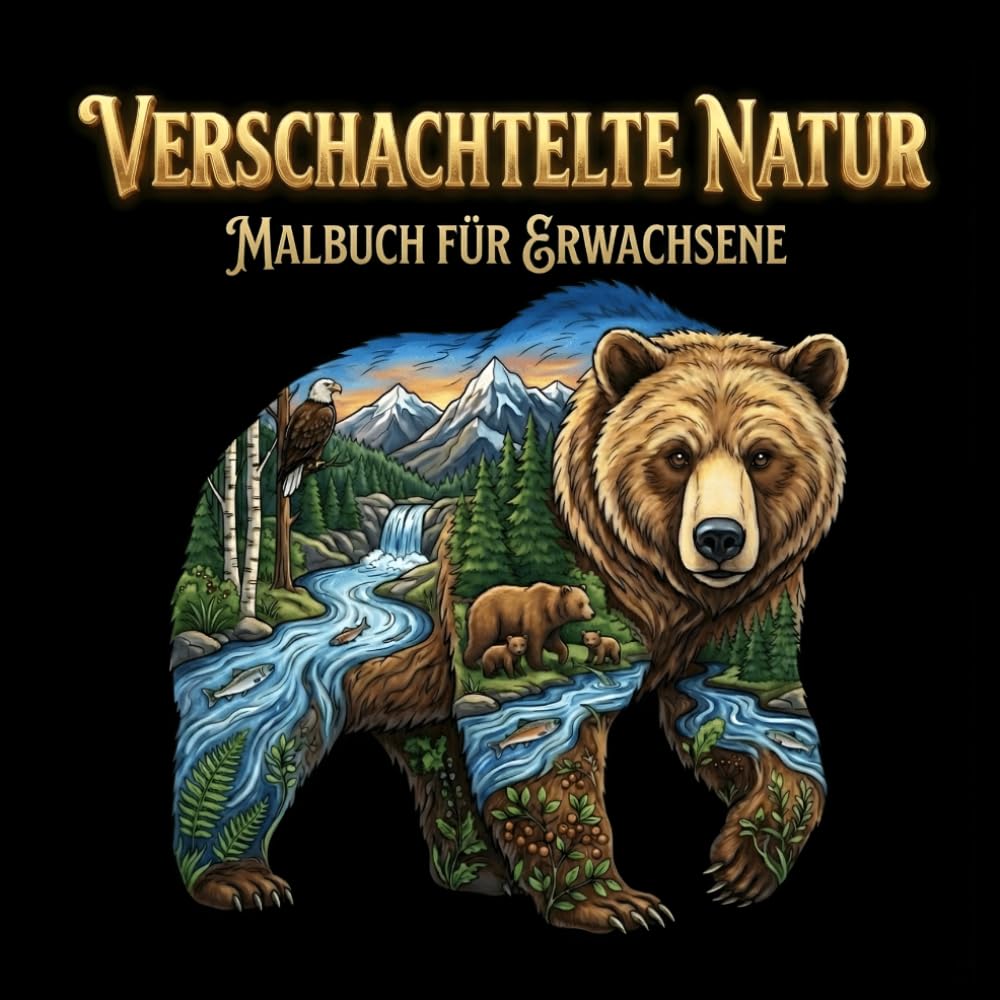 Verschachtelte Natur Malbuch für Erwachsene: Beruhigende Tiermotive mit eingebetteten Landschaften für Entspannung und achtsame Kreativität