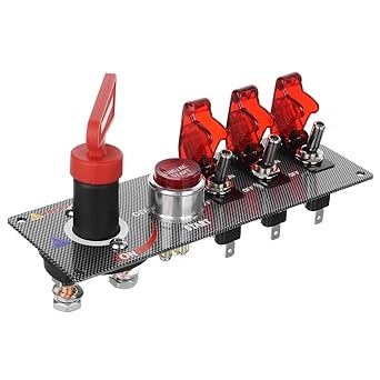 Amazon Co Jp Jtron 12v レーシングカーイグニッションスイッチ カーエンジンスタート プッシュフリップアップスタートトグルスイッチボタンパネル レーシングスポーツ競技車用 レッドledインジケーター カー改造カットオフスイッチ 3イン1 車 バイク