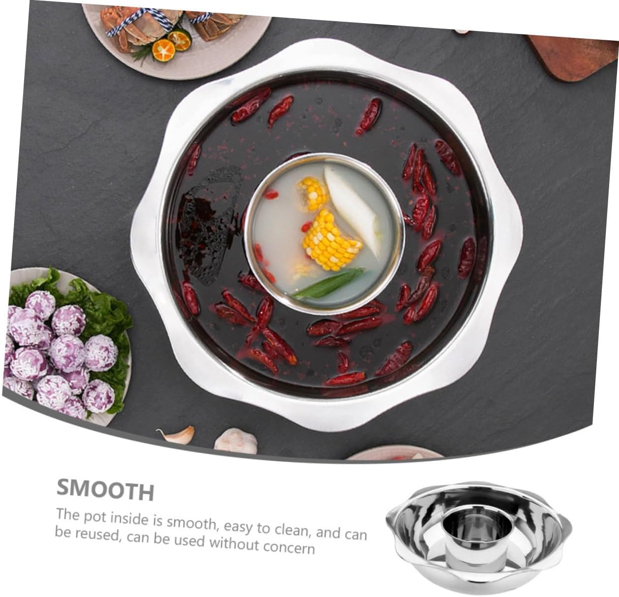 Amosfun Stainless Steel Two-Flavor Hot Pot Divider – Thickened Double Flavor Cooking Pot for Home and Restaurant Use – Practical Kitchenware Handle