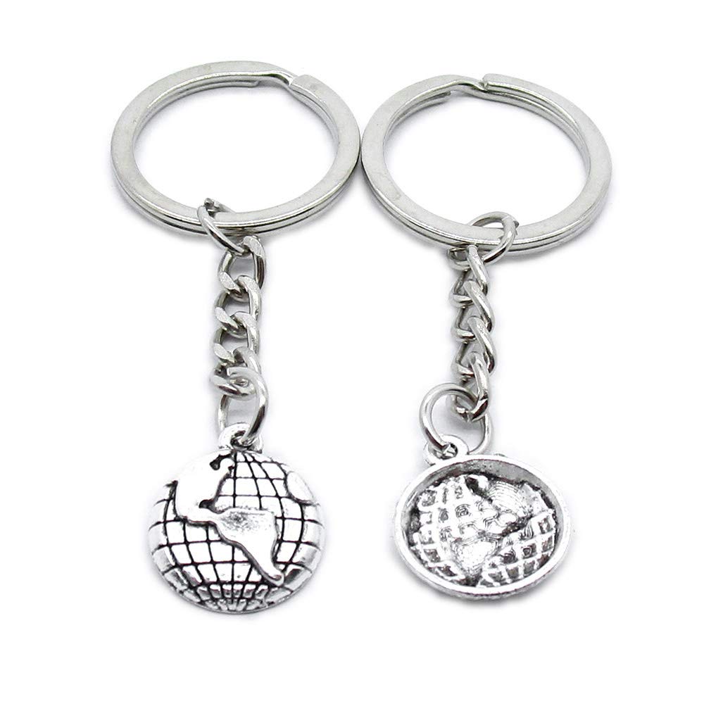 elecmall Charms Antique Silver Keyrings Keychains Key Ring Chains Tags Clasps AA461 Globe Earth