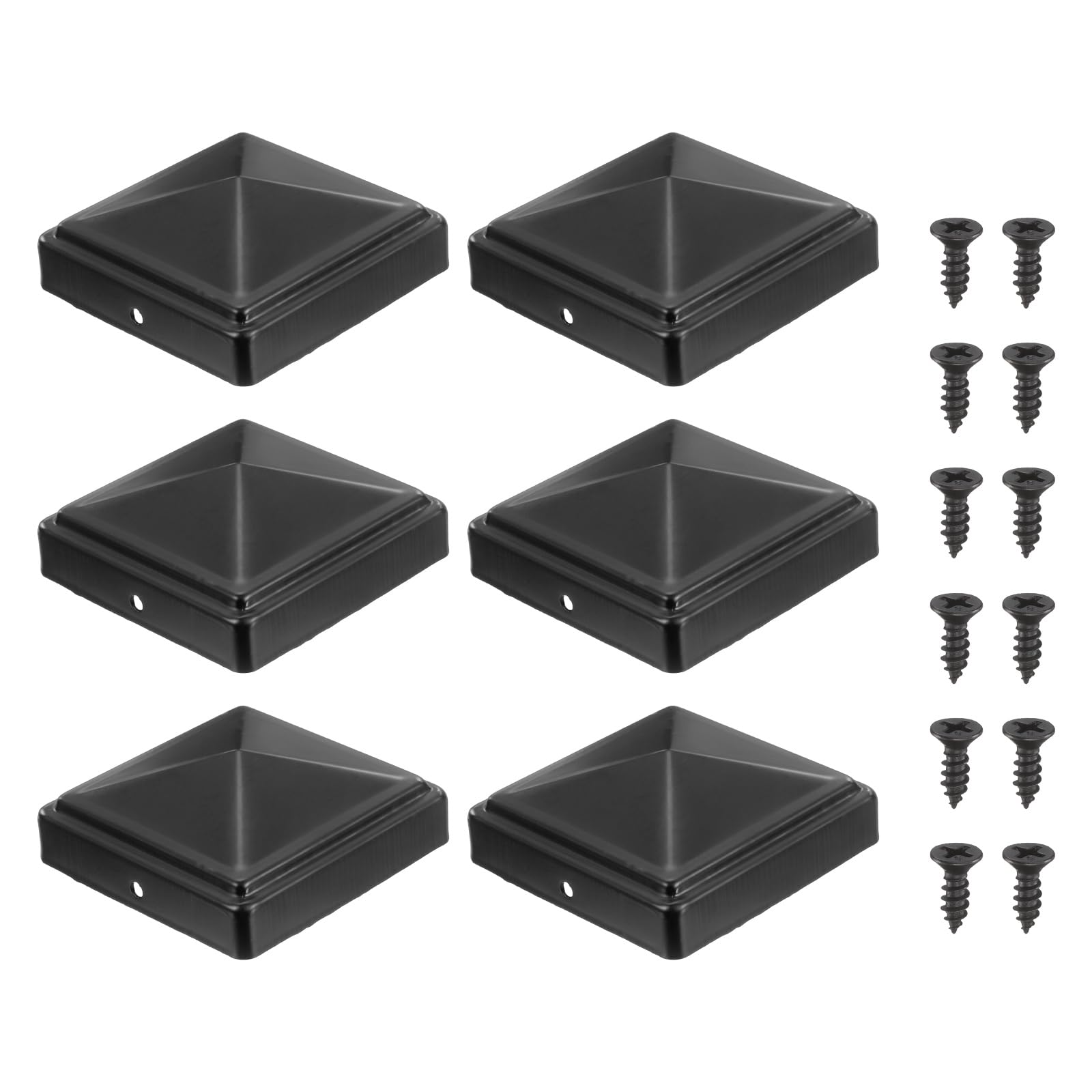 sourcing map 82 x 82mm Pyramid Post Cap, 6Pcs Galvanized Steel Fence Post Cover with Screws for Wood/Metal Fence Posts, Mailbox Pyramid Cover, Outdoor, Garden, Decks, Black
