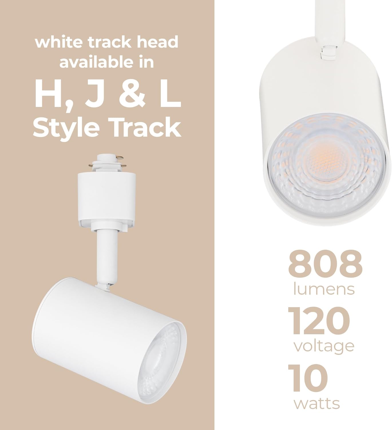 Amped Collection LED 10W 808 Lumens Track Head 5-CCT Selectable in White for H Track, Standard 3-Wire Track System (Pack of 4)