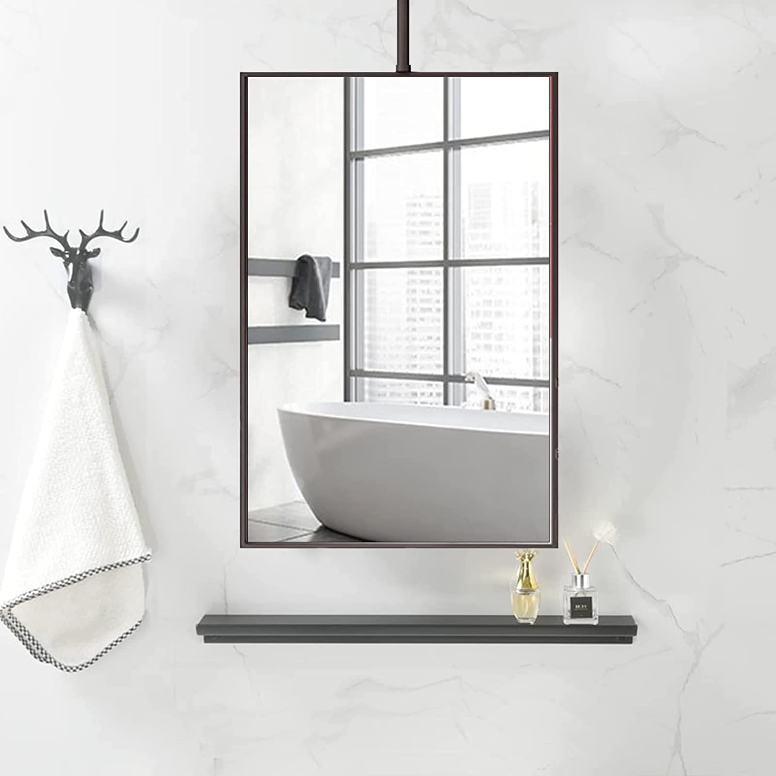 Miroir carré suspendu en métal 40x70cm avec perche ajustable pour salle de bain