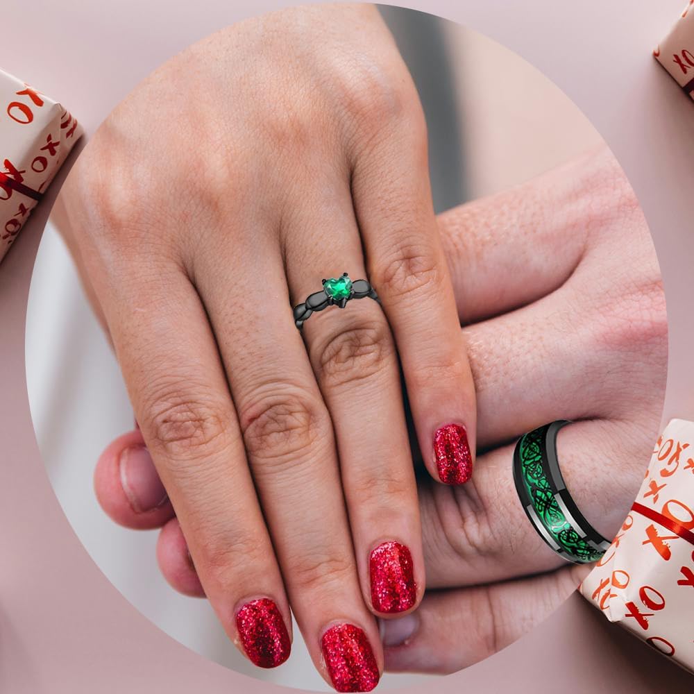 Pärchen Ringe für 2 mit Gravur Verlobungsringe Paar Schwarz Partnerringe mit Namen Ring Hochzeit Ringe Damen und Herren Hochzeitsgeschenk Personalisiert,Größe 49-69