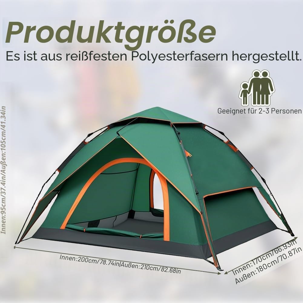 Zelt 2-4 Personen Campingzelt Pop Up - 40s Automatik Schnellaufbau 2/3 Mann Zelte Wasserdicht 3500mm & Winddicht, Doppelwand Kuppelzelt mit Regenschutz, Wurfzelt Zelt für Camping, Trekking & Wandern