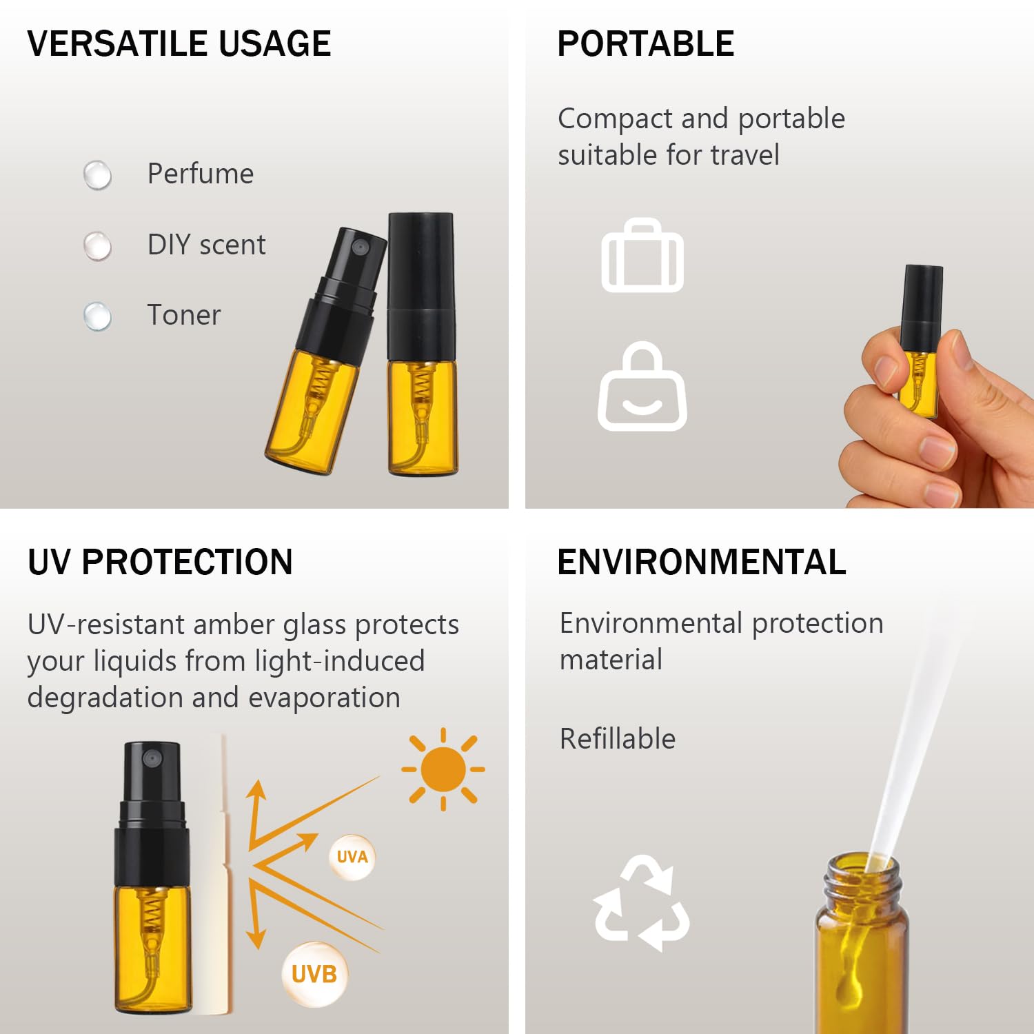 Mini-Zerstäuber, 2 ml, Braun, Bernsteinfarben, Mini-Zerstäuber, Fläschchen aus Glas, nachfüllbar, Parfüm, leere Probe, Reinigungstuch, 3 ml Pipette, Tropfer für Reisen, Party, 30 Stück