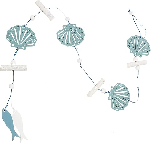 Miniatura 2 de Happyyami Guirnalda náutica mediterránea de madera con diseño de conchas marinas, diseño para el océano y el mar, decoración de bandeja cansada