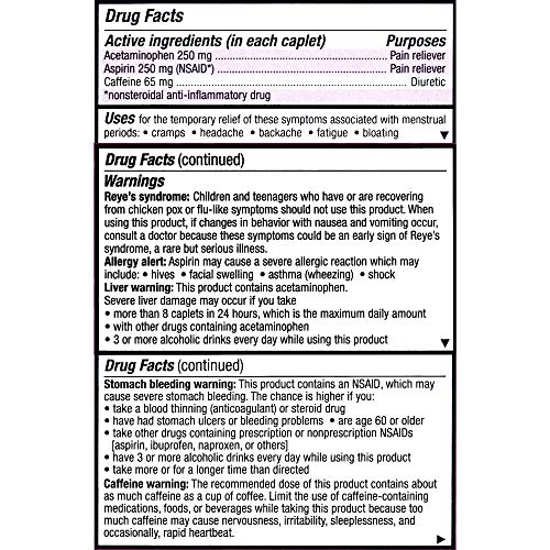 pamprin max pain  energy menstrual pain relief acetaminophen aspirin nsaid caffeine 24 caplets