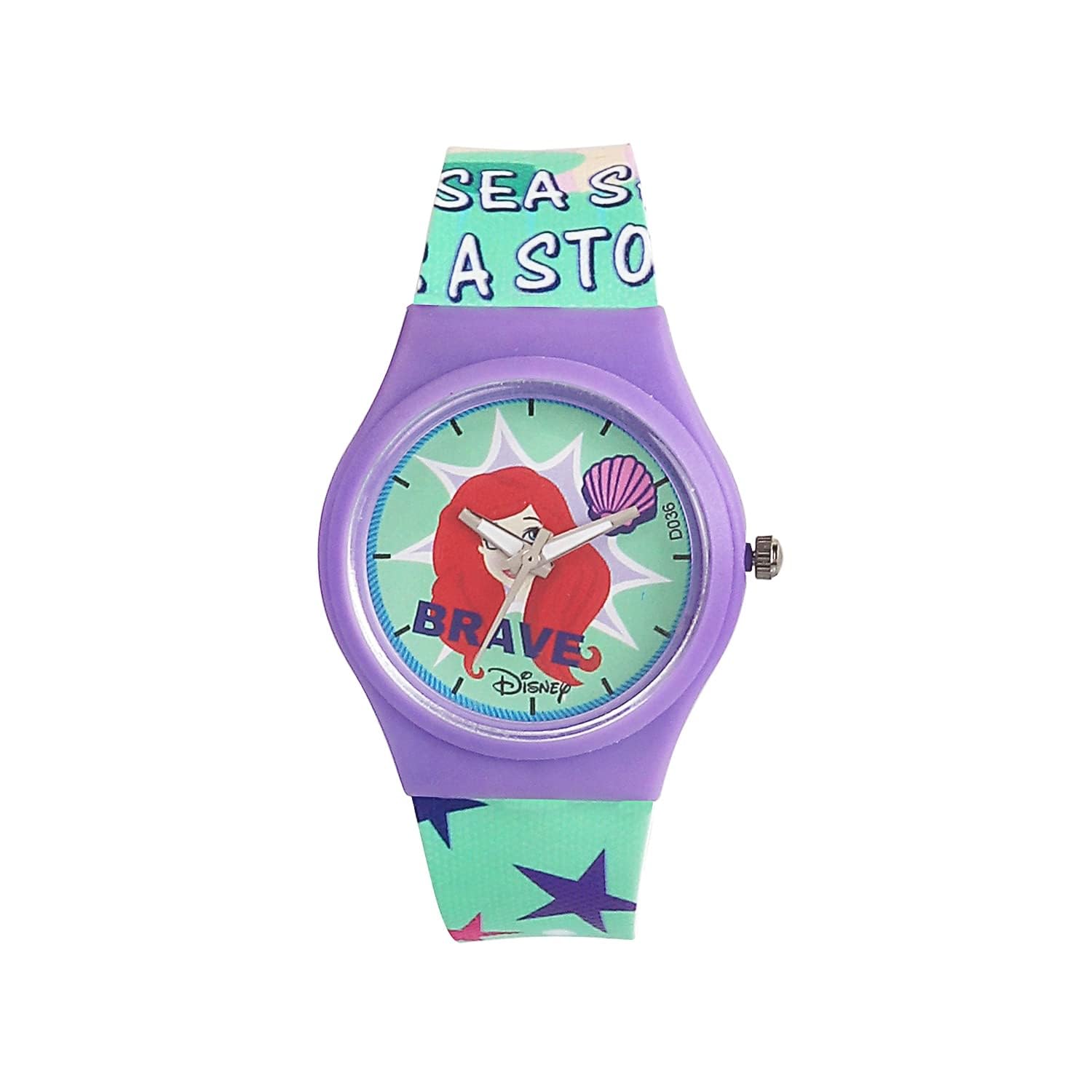 Disney Princess Princess Brave Cute Round Analogue Wrist Watch for Kids Birthday Gift for Girl Age 3 to 12 Years (Purple and Green)