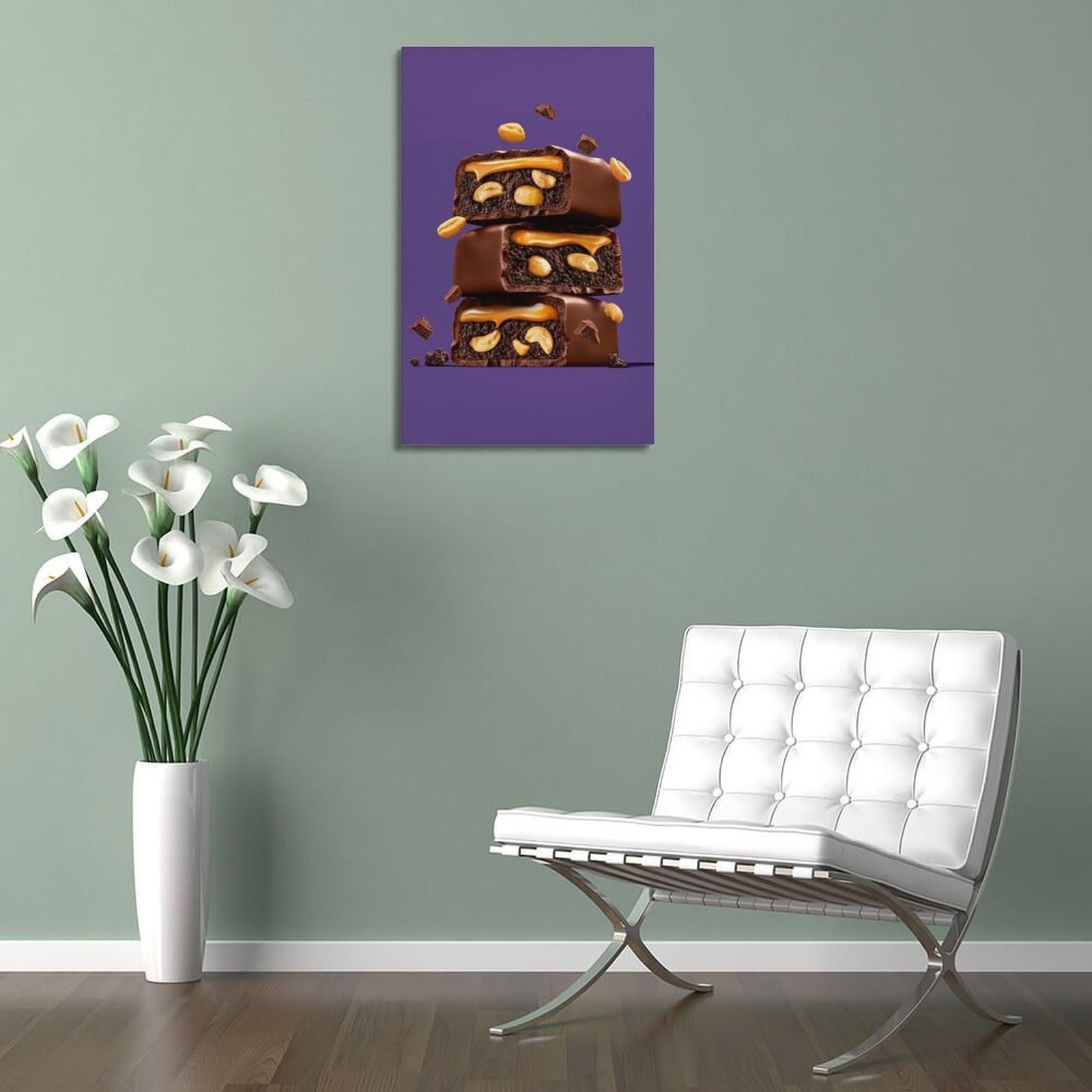 WIZIGM Fotografiertes Erdnusskaramell, gefülltes Schokoladentafel-Poster, moderne Wandkunst, Leinwand, ästhetische Dekoration, Gemälde, 50 x 75 cm, Rahmenstil