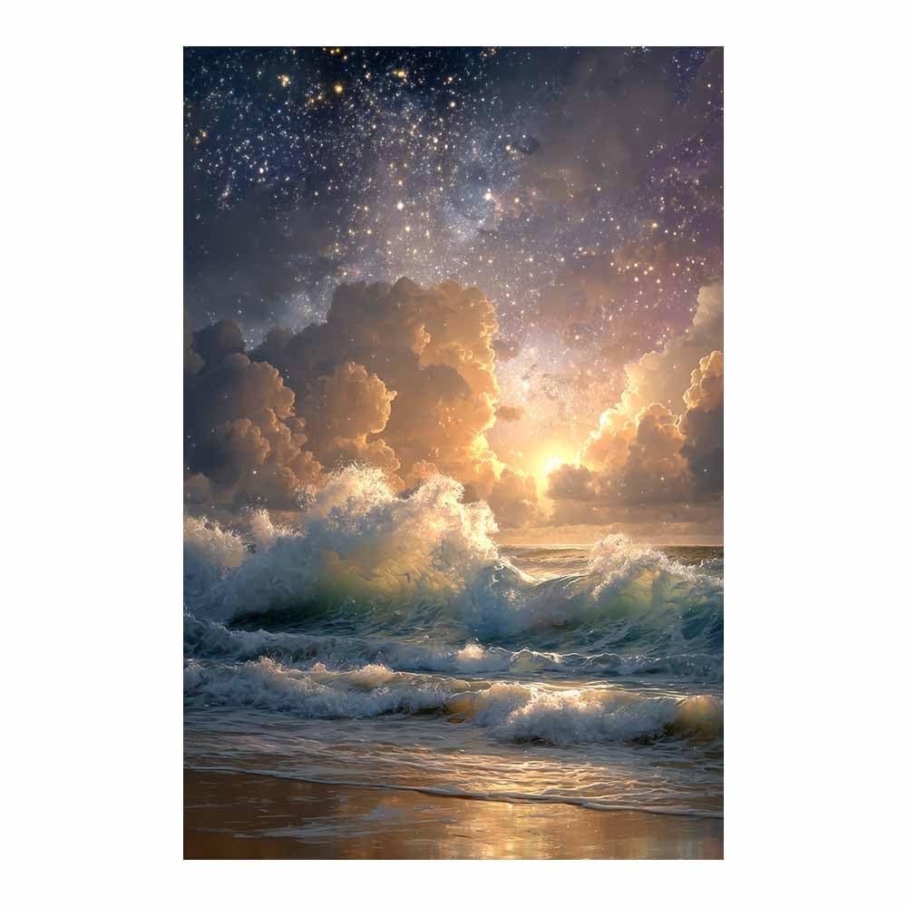 HOQIU Natural scenery wall art Starry Ocean Sunset decorative painting, wall art, for Living Room Bathroom Bedroom Kitchen Decoration.(Multicolor)-70x100cm Unframed