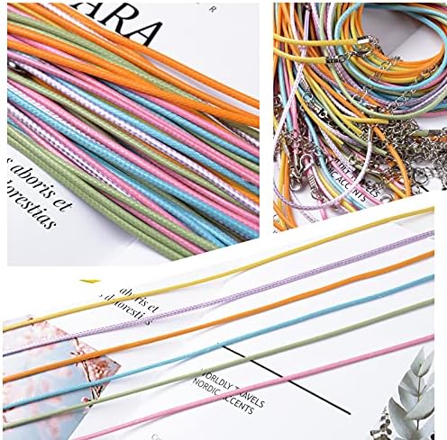 60 Pcs Multicolored Necklace Cord Bulk Colored 2mm Pastel Waxed Cotton Necklace Chain with Lobster Claw Clasp for DIY Pendants Bracelet Necklace Handmade (6 Colors)