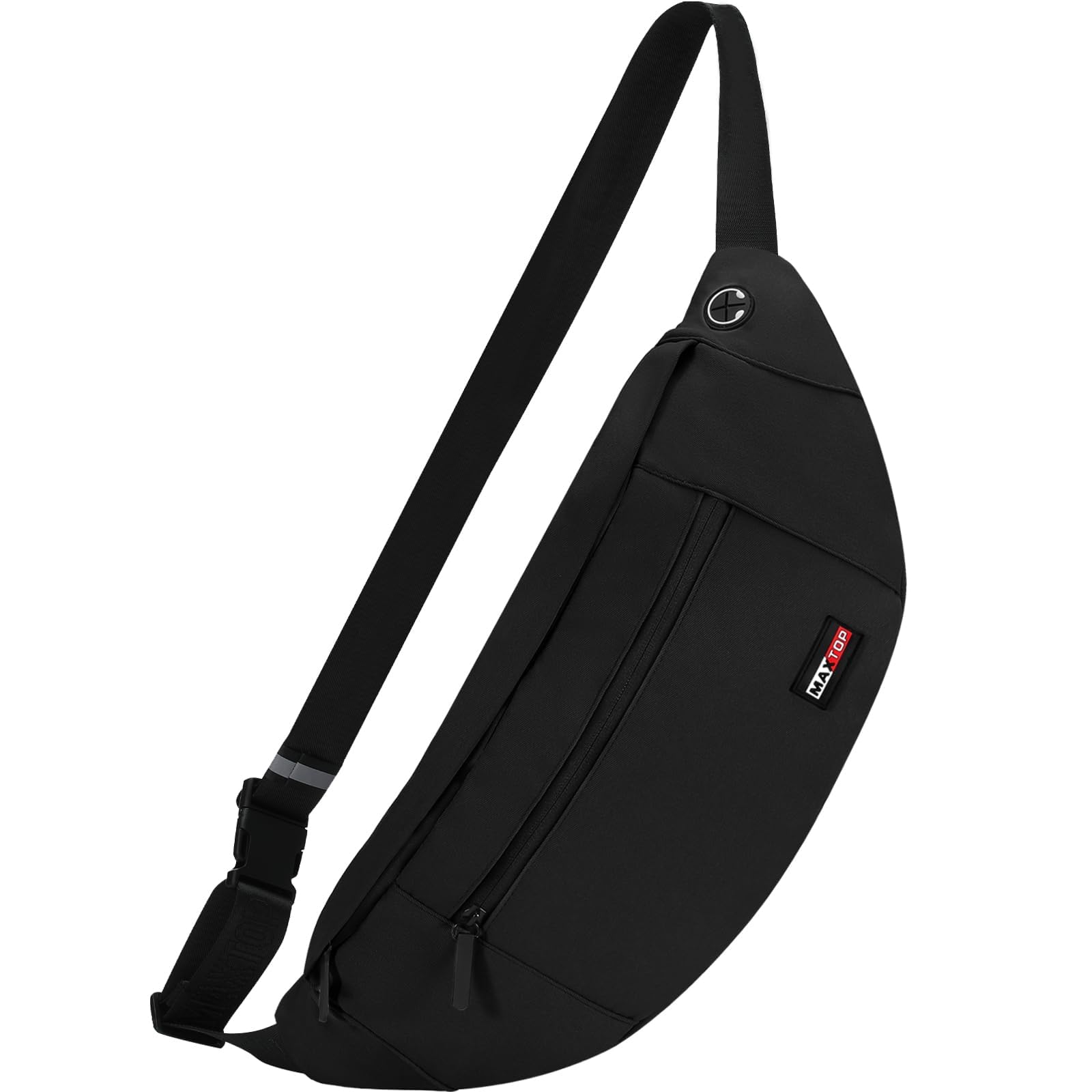 MAXTOP Grand sac banane à bandoulière avec 4 poches à fermeture éclair, cadeau pour profiter du sport, festival, entraînement, voyage, course à pied, portefeuille mains libres, sac banane pour