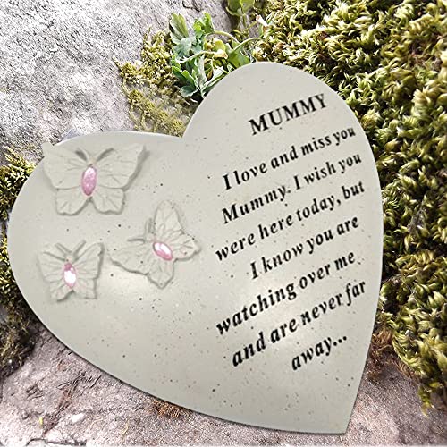 Personalised Grave Ornament/Memorial Plaque with Heart With 3 butterflies & Blue Gems, Blue,white - Image 3