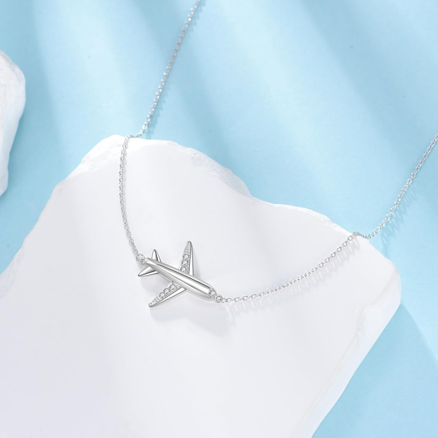 Lab Grown Diamond Airplane Necklace Sterling Silver Pilot Jewelry Gift for Flight Attendant - Image 4