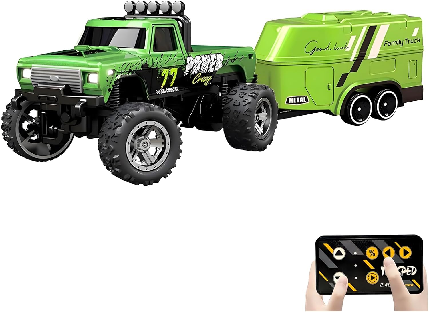 Atlodas Mini Rc Truck, Mini RC Monster Truck, 1:64 Scale Monster Truck Remote Control Car with Lights, 2.4Ghz Remote Control, Speed/Steering