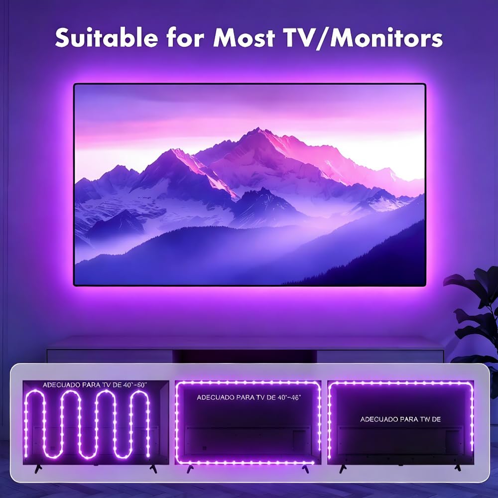 Luci a LED per TV, retroilluminazione RGB TV, luci LED da 5 m per TV da 45 a 75 pollici, sincronizzazione musica Bluetooth APP e telecomando USB alimentate striscia luci per camera da letto