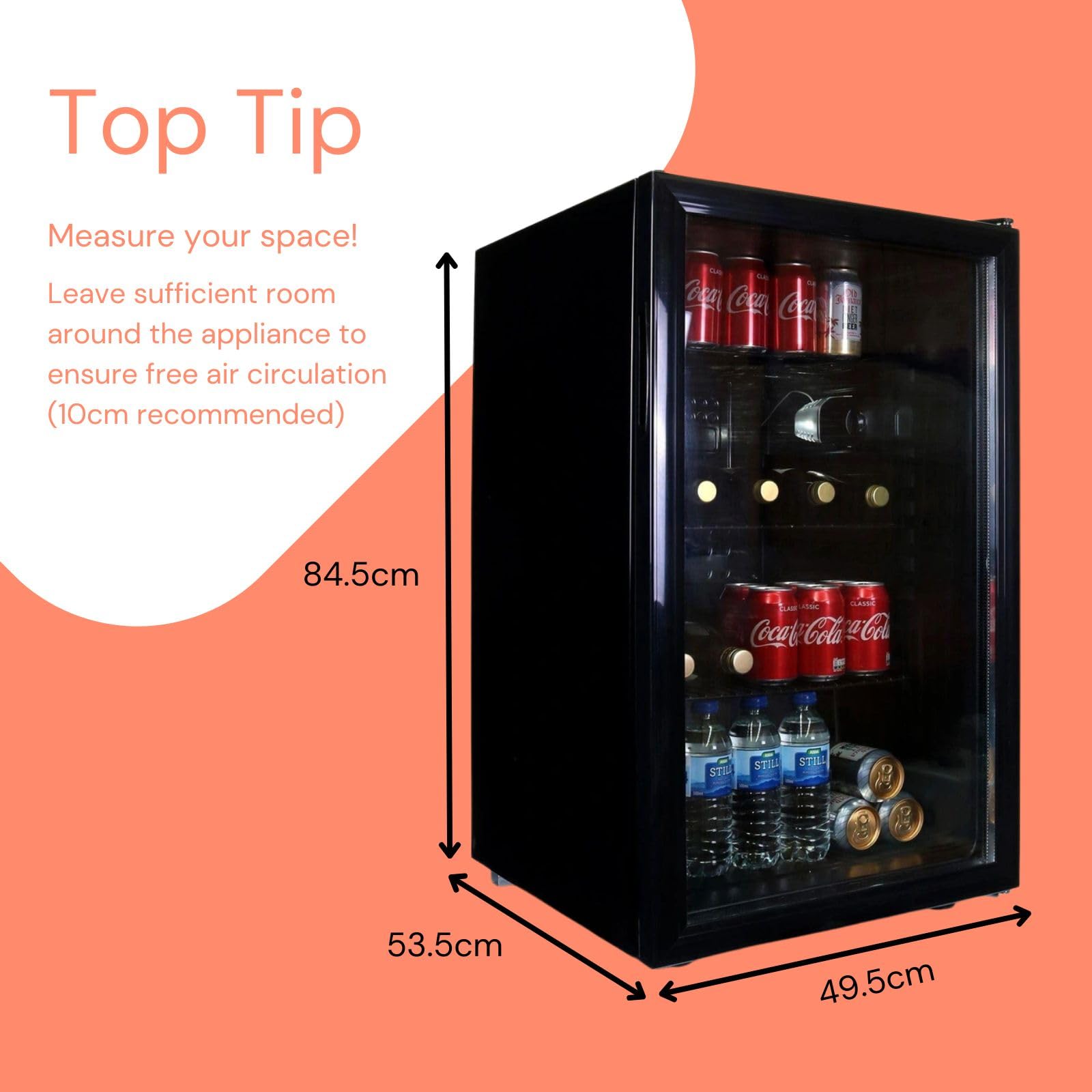 SIA HSWC150BL/G Freestanding Under Counter 150L Wine Cooler Fridge, 58 Bottle Capacity, Glass Door, Wooden Shelves, Digital Display and LED Light, Black, 2 Years Parts and Labour Guarantee — view 6