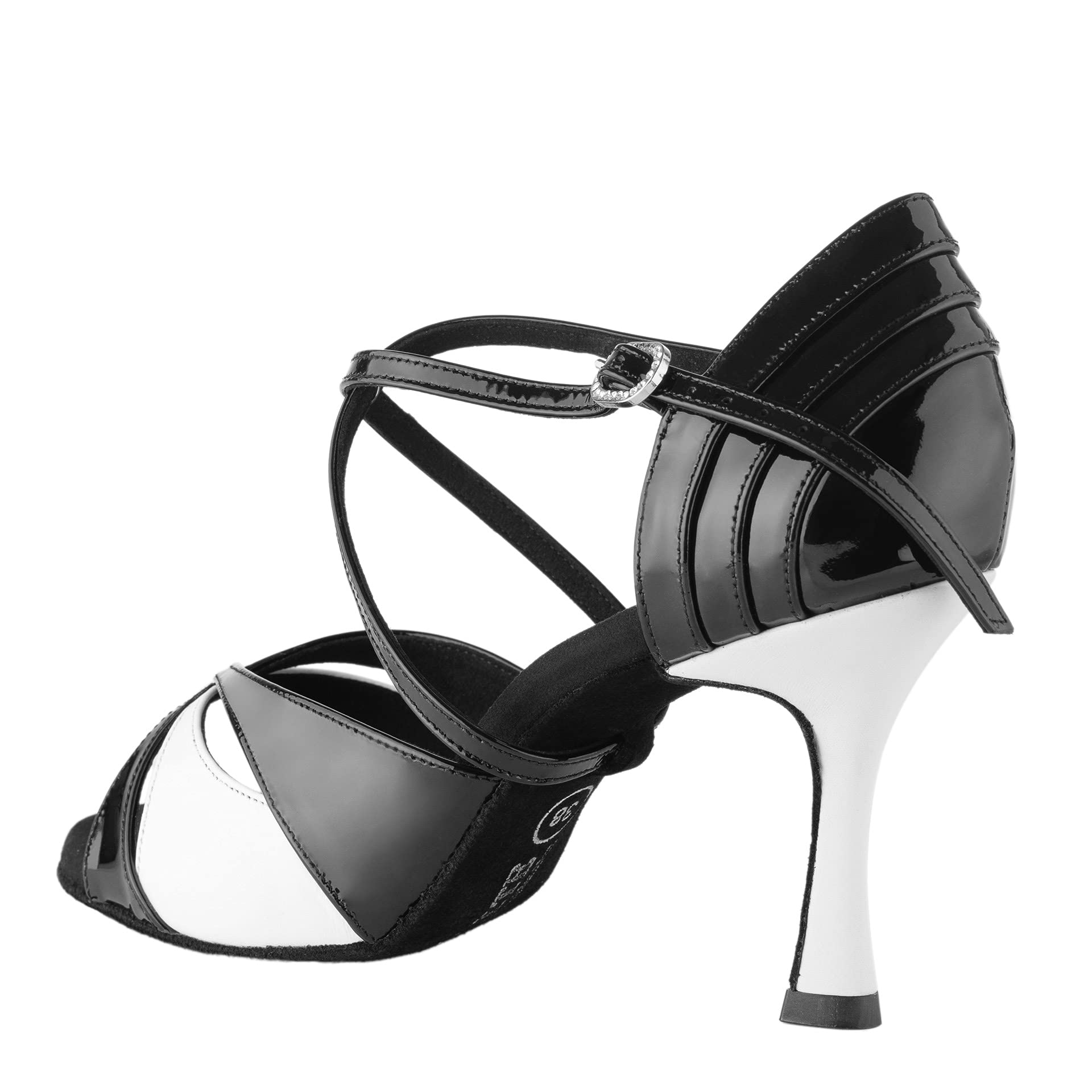 Rummos Donne Scarpe da Ballo Elite Paloma 035/004 - Pelle/Pelle Verniciata Noir/Bianco - Larghezza Normale - 7 cm 70R Flare Tacco - Made in Portugal