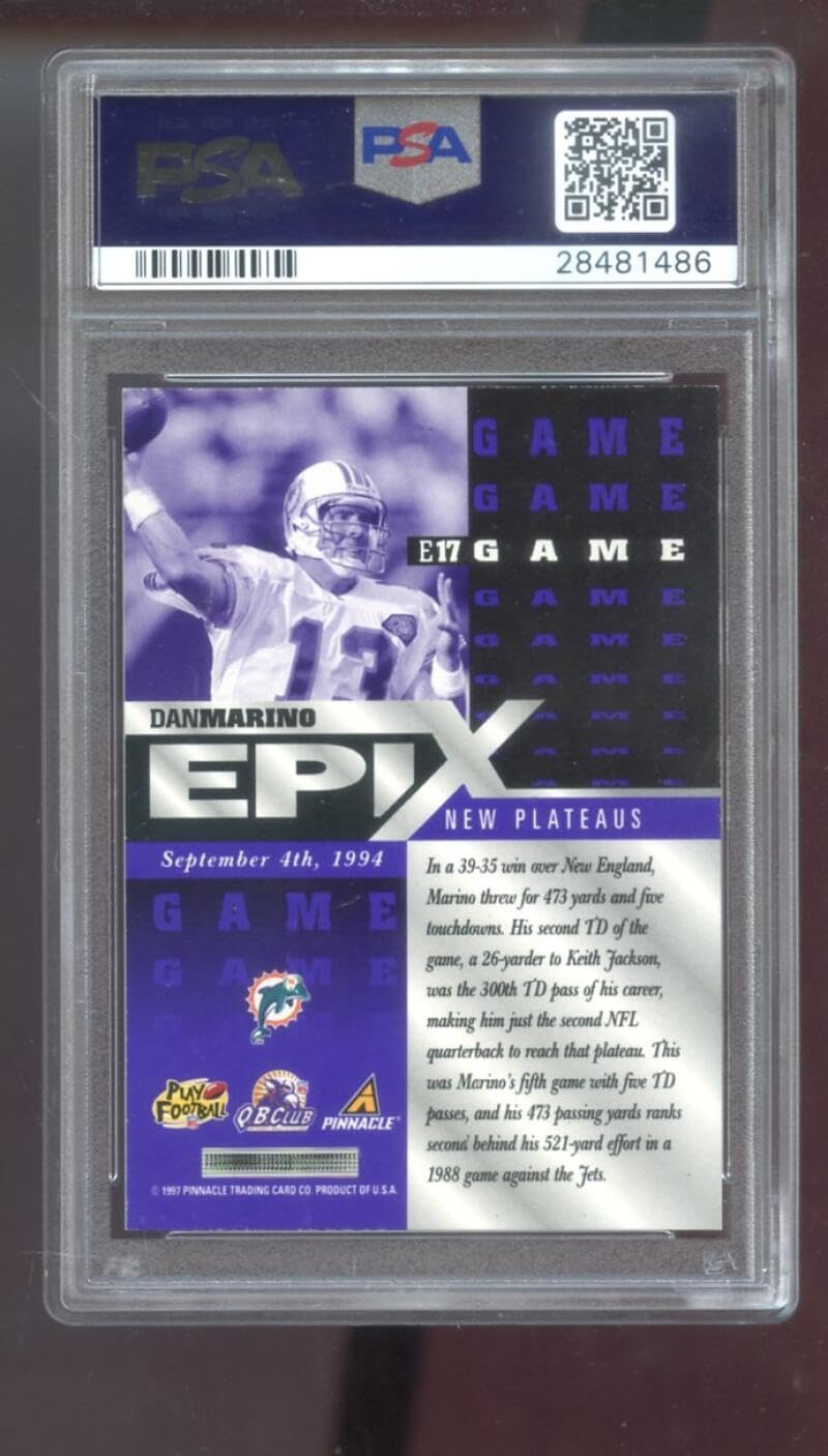 1997 Pinnacle Certified Epix #E17 Dan Marino Game Purple PSA 9 Graded Football Card NFL Miami Dolphins