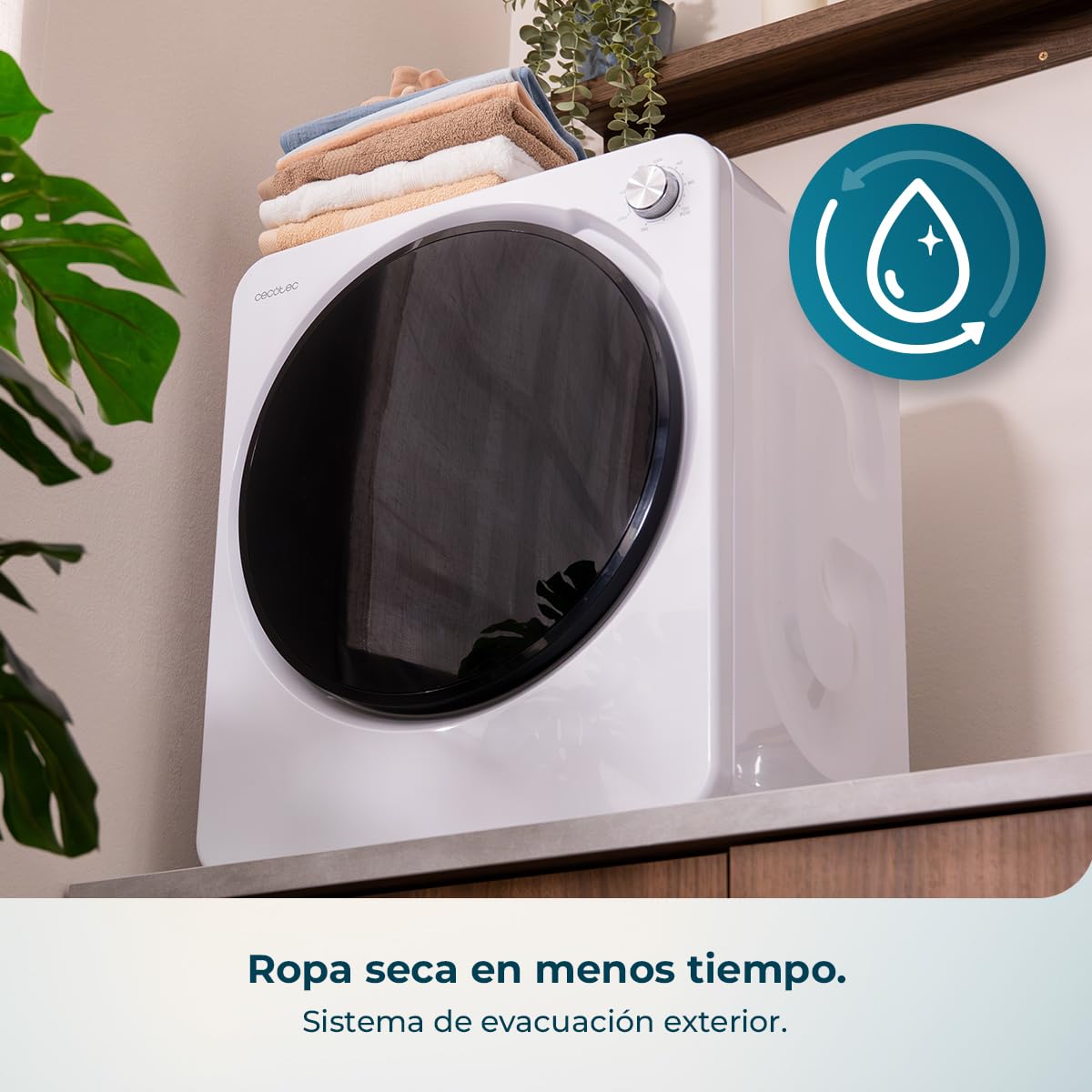 Cecotec Mini Secadora de Evacuación 2,5Kg Bolero DressCode Dry 3150V. 950W, 6 Programas, Programa ECO, Control Knob Intuitivo, Secado Rápido y Eficiente, Ideal Espacios Pequeños, Blanco - 5