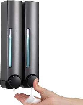 Wall Mounted Soap Dispenser - Shampoo and Conditioner Dispenser | Shower Gel dispenser | Shower 2 Pcs No Drill Shampoo For Bathrooms, Shopping Malls Gray